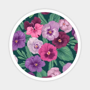 Colorful pansies on dark greenish blue Magnet